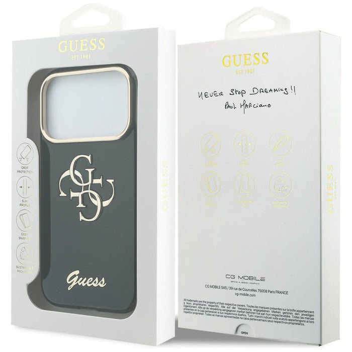 Метален калъф Guess IML 4G Script за iPhone 17 Pro / 18 Pro - черен