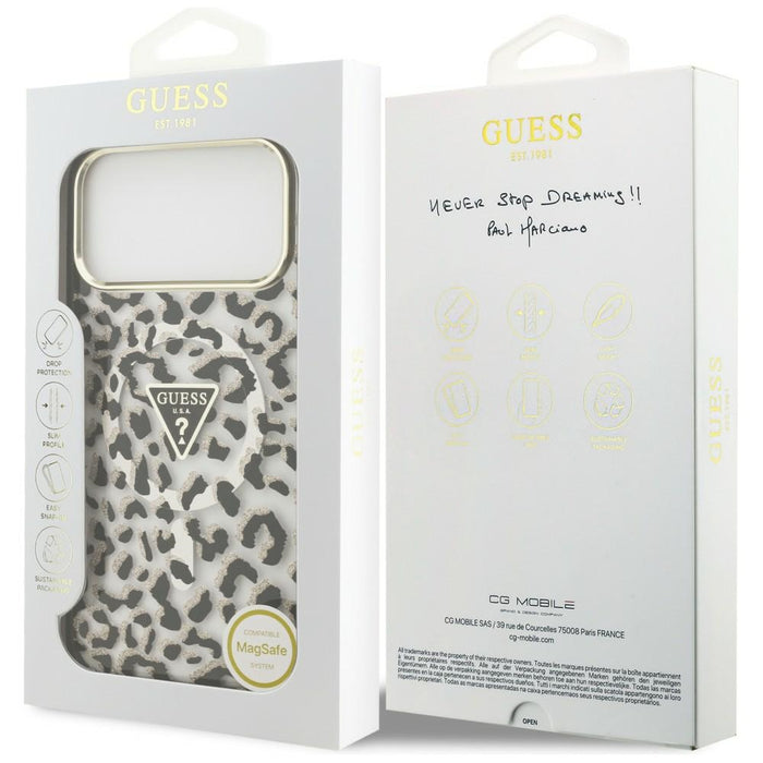 Калъф Guess IML Leopard Glitter Triangle Logo MagSafe за iPhone 17 Pro Max / 18 Pro Max - черен