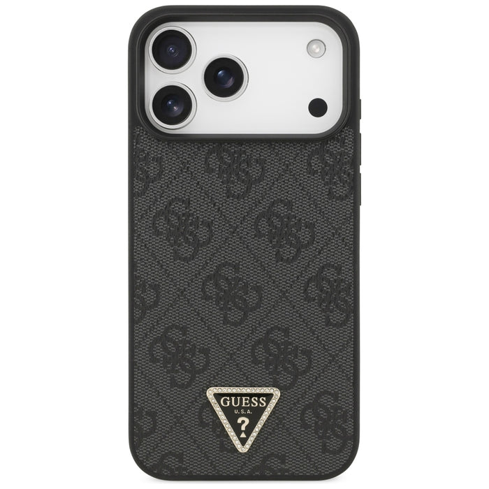 Кожен калъф Guess MagSafe 4G Triangle Strass за iPhone 17 Pro Max / 18 Pro Max - черен