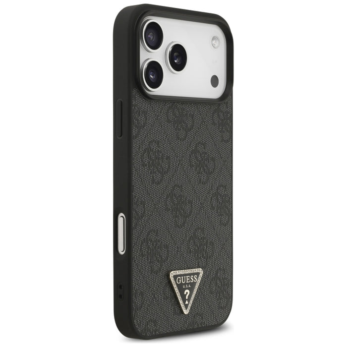 Кожен калъф Guess MagSafe 4G Triangle Strass за iPhone 17 Pro Max / 18 Pro Max - черен