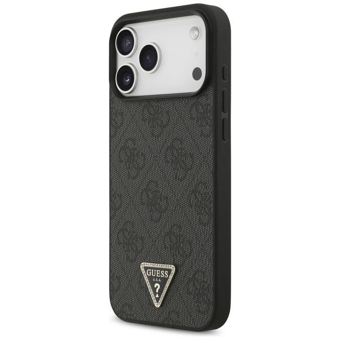 Кожен калъф Guess MagSafe 4G Triangle Strass за iPhone 17 Pro Max / 18 Pro Max - черен