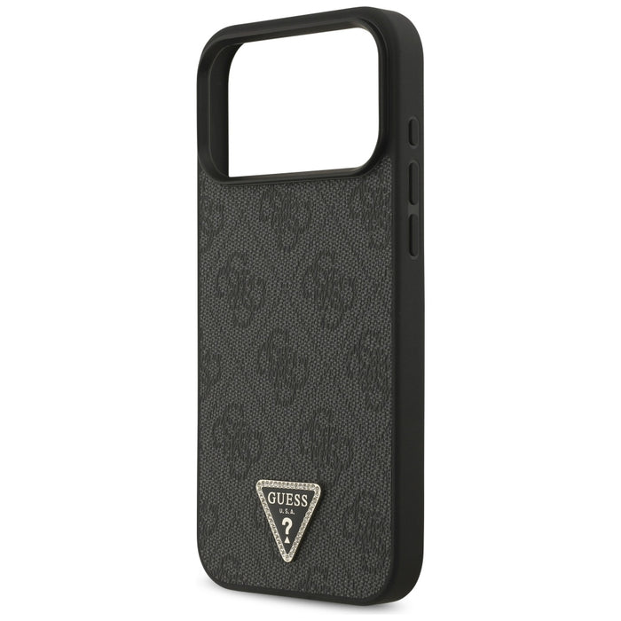 Кожен калъф Guess MagSafe 4G Triangle Strass за iPhone 17 Pro Max / 18 Pro Max - черен