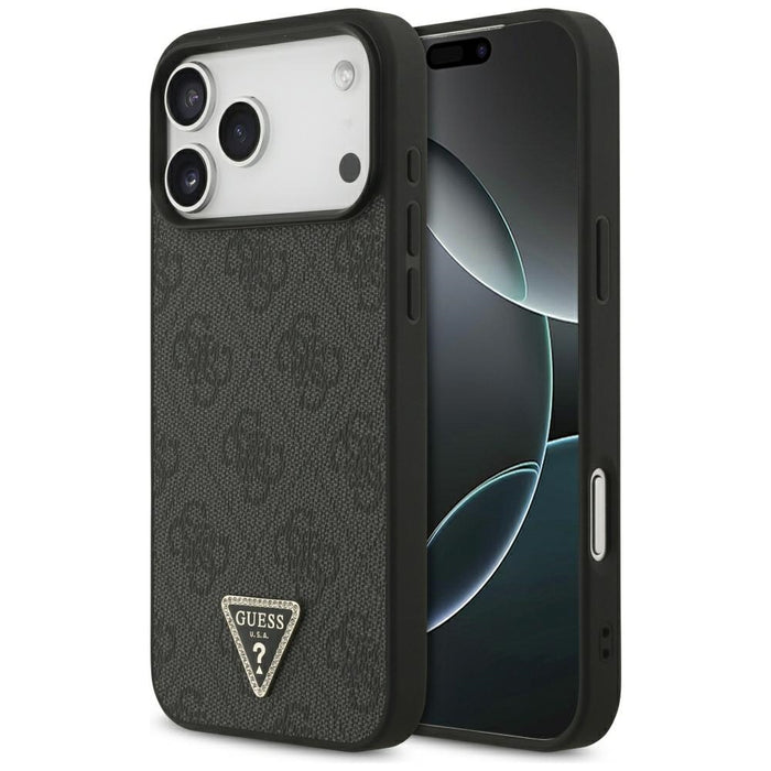 Кожен калъф Guess MagSafe 4G Triangle Strass за iPhone 17 Pro Max / 18 Pro Max - черен