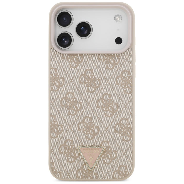 Кожен калъф Guess 4G Triangle Strass MagSafe за iPhone 17 Pro Max / 18 Pro Max - розов