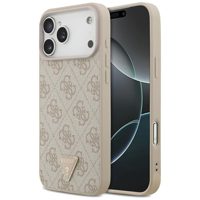 Кожен калъф Guess 4G Triangle Strass MagSafe за iPhone 17 Pro Max / 18 Pro Max - розов
