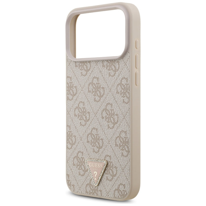 Кожен калъф Guess 4G Triangle Strass MagSafe за iPhone 17 Pro Max / 18 Pro Max - розов