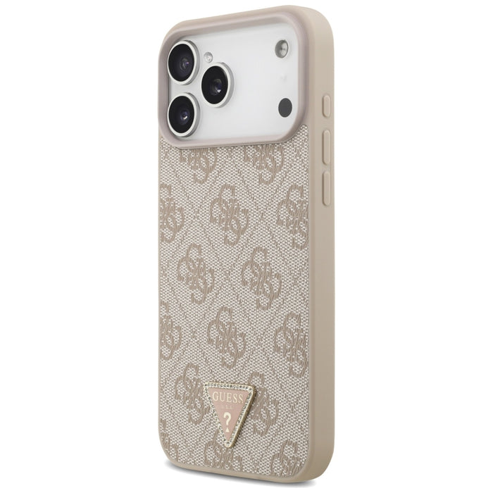 Кожен калъф Guess 4G Triangle Strass MagSafe за iPhone 17 Pro Max / 18 Pro Max - розов