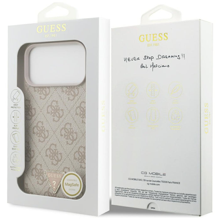 Кожен калъф Guess 4G Triangle Strass MagSafe за iPhone 17 Pro Max / 18 Pro Max - розов