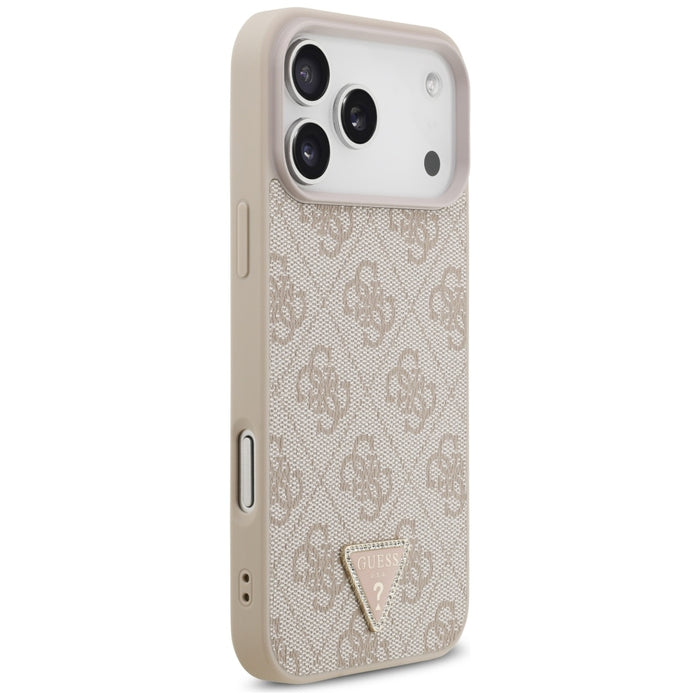 Кожен калъф Guess 4G Triangle Strass MagSafe за iPhone 17 Pro Max / 18 Pro Max - розов