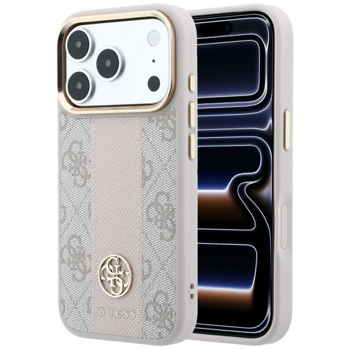 Калъф Guess 4G с кръгли ивици и класически лога MagSafe за iPhone 17 Pro / 18 Pro - розов