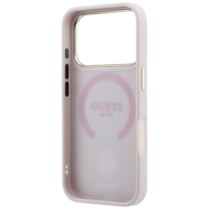 Калъф Guess 4G с кръгли ивици и класически лога MagSafe за iPhone 17 Pro / 18 Pro - розов