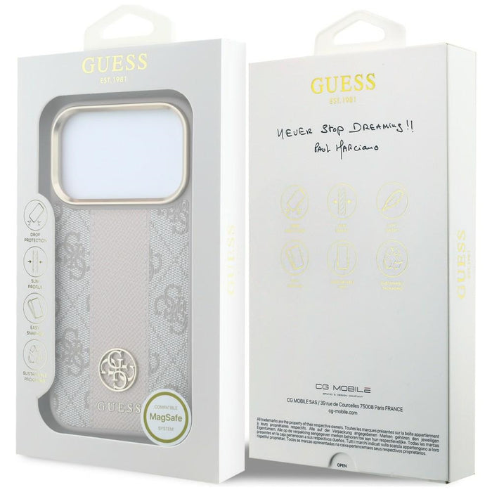 Калъф Guess 4G с кръгли ивици и класически лога MagSafe за iPhone 17 Pro / 18 Pro - розов