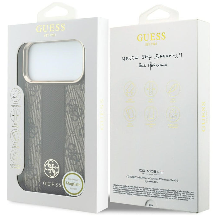 Калъф Guess 4G с кръгли и класически лога MagSafe за iPhone 17 Pro Max / 18 Pro Max - кафяв
