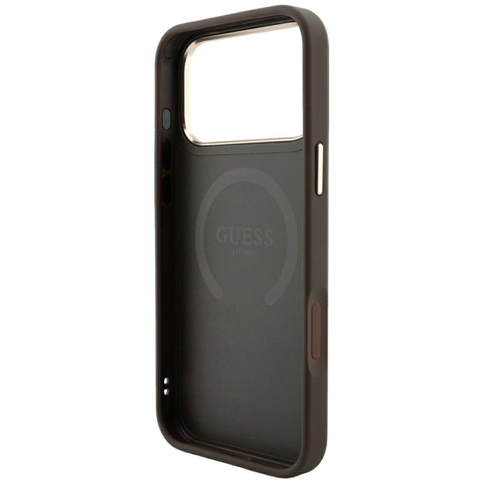 Калъф Guess 4G с кръгли и класически лога MagSafe за iPhone 17 Pro Max / 18 Pro Max - кафяв