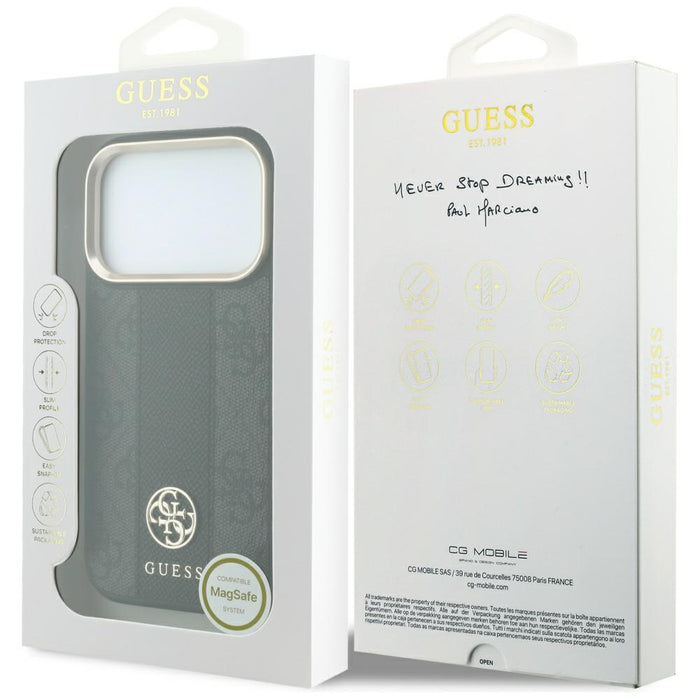Калъф Guess 4G с кръгли и класически лога MagSafe за iPhone 17 Pro Max / 18 Pro Max - черен