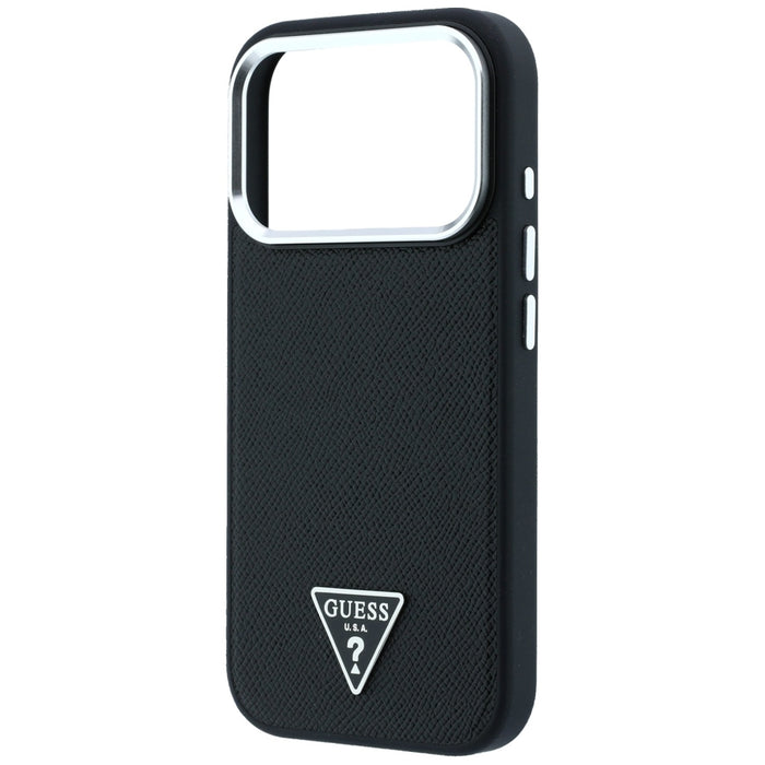 Калъф Guess Grained Triangle Logo MagSafe за iPhone 17 Pro / 18 Pro - черен