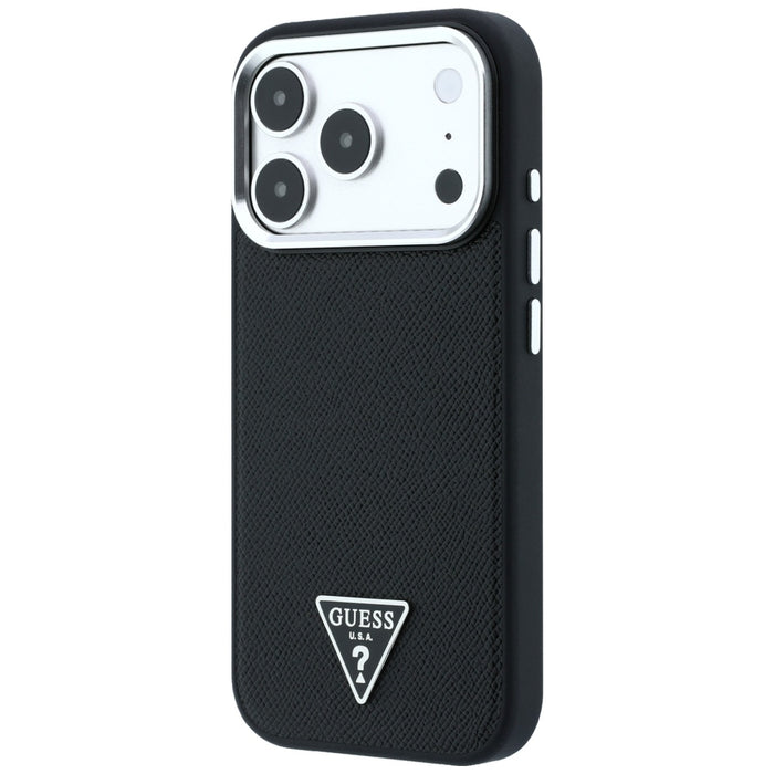 Калъф Guess Grained Triangle Logo MagSafe за iPhone 17 Pro / 18 Pro - черен
