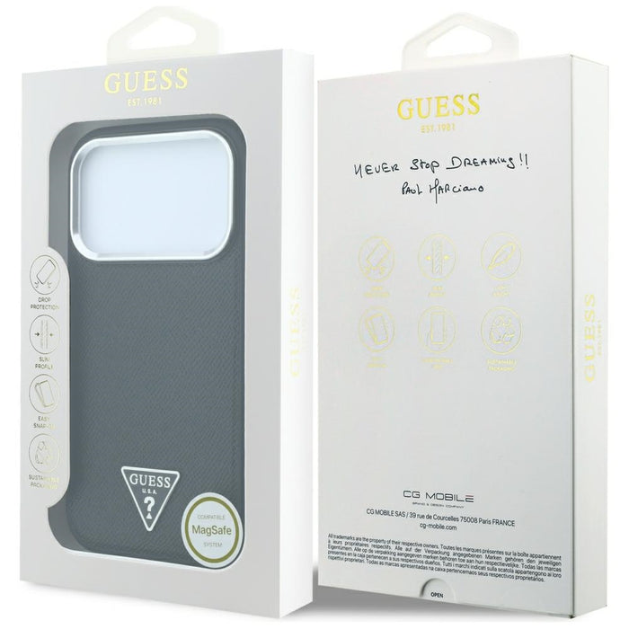 Калъф Guess Grained Triangle Logo MagSafe за iPhone 17 Pro / 18 Pro - черен