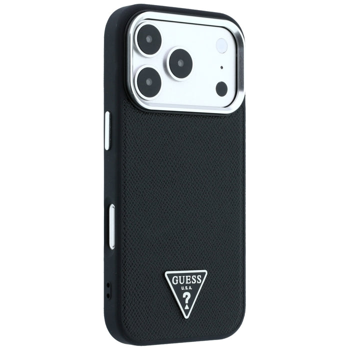 Калъф Guess Grained Triangle Logo MagSafe за iPhone 17 Pro / 18 Pro - черен