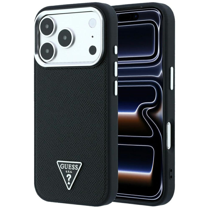 Калъф Guess Grained Triangle Logo MagSafe за iPhone 17 Pro / 18 Pro - черен