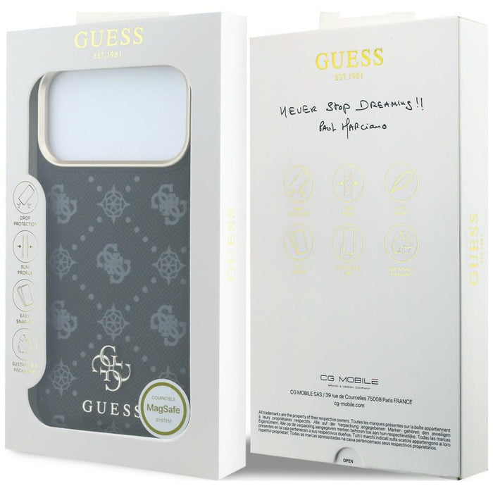 Калъф Guess Peony 4G с малко лого MagSafe за iPhone 17 Pro Max / 18 Pro Max - черен