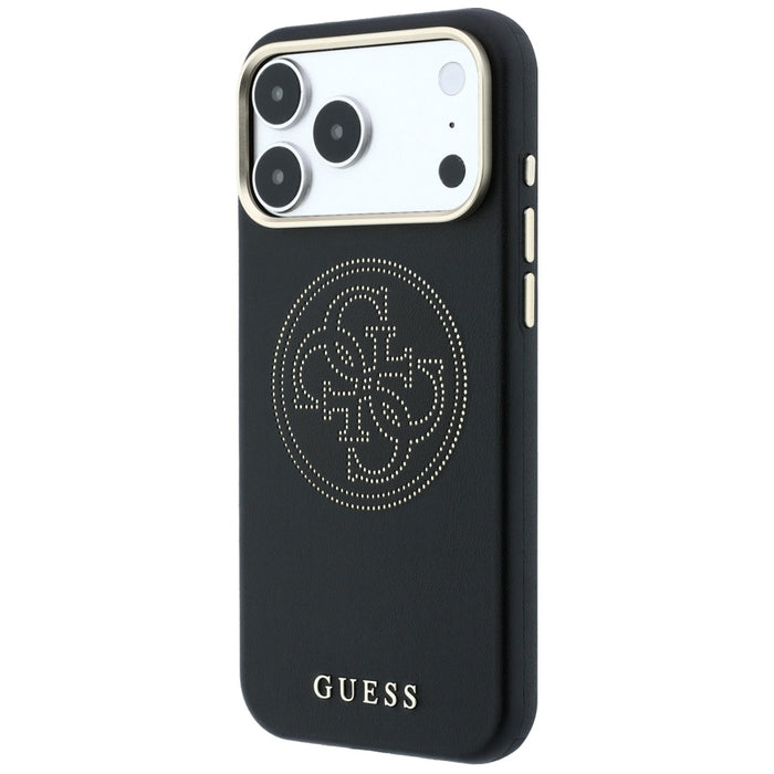 Калъф Guess Perforated 4G MagSafe със златно лого за iPhone 17 Pro / 18 Pro - черен