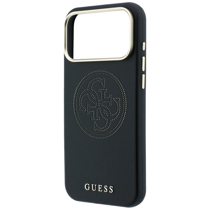 Калъф Guess Perforated 4G MagSafe със златно лого за iPhone 17 Pro / 18 Pro - черен