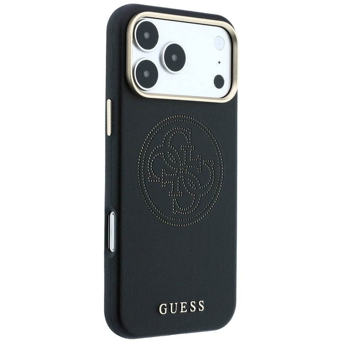 Калъф Guess Perforated 4G MagSafe със златно лого за iPhone 17 Pro / 18 Pro - черен