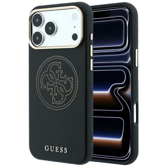 Калъф Guess Perforated 4G MagSafe със златно лого за iPhone 17 Pro / 18 Pro - черен