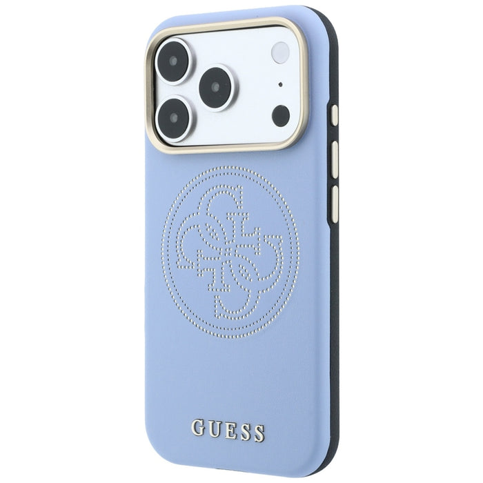 Калъф Guess Perforated 4G MagSafe със златно лого за iPhone 18 Pro Max / 17 Pro Max - светло син