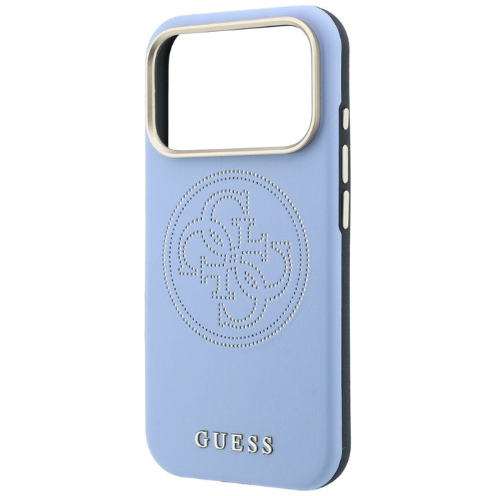 Калъф Guess Perforated 4G MagSafe със златно лого за iPhone 18 Pro Max / 17 Pro Max - светло син