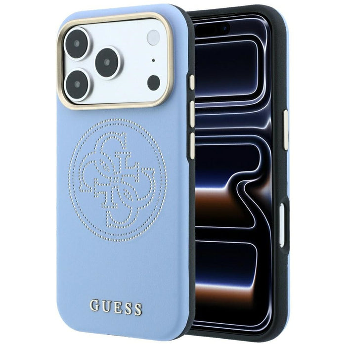 Калъф Guess Perforated 4G MagSafe със златно лого за iPhone 18 Pro Max / 17 Pro Max - светло син