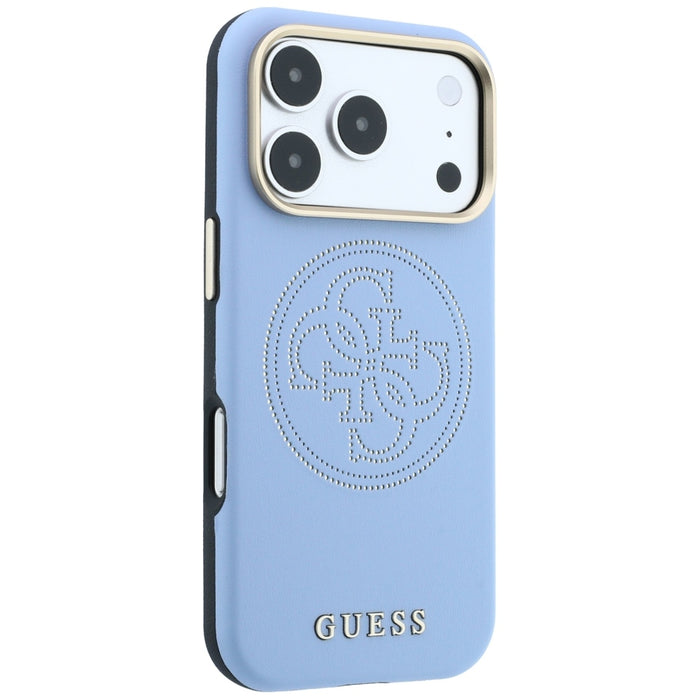 Калъф Guess Perforated 4G MagSafe със златно лого за iPhone 18 Pro Max / 17 Pro Max - светло син