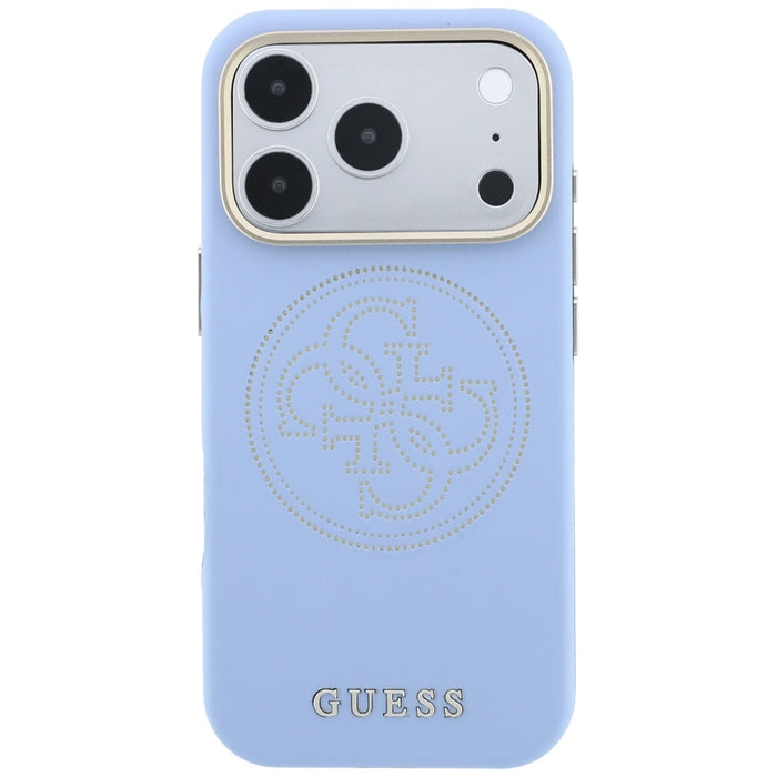Калъф Guess Perforated 4G MagSafe със златно лого за iPhone 18 Pro Max / 17 Pro Max - светло син