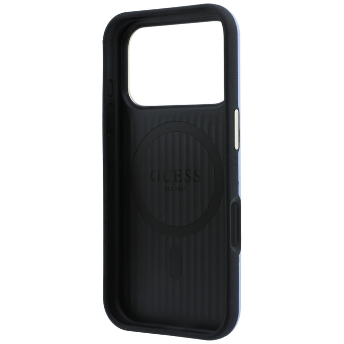 Калъф Guess Perforated 4G MagSafe със златно лого за iPhone 18 Pro Max / 17 Pro Max - светло син
