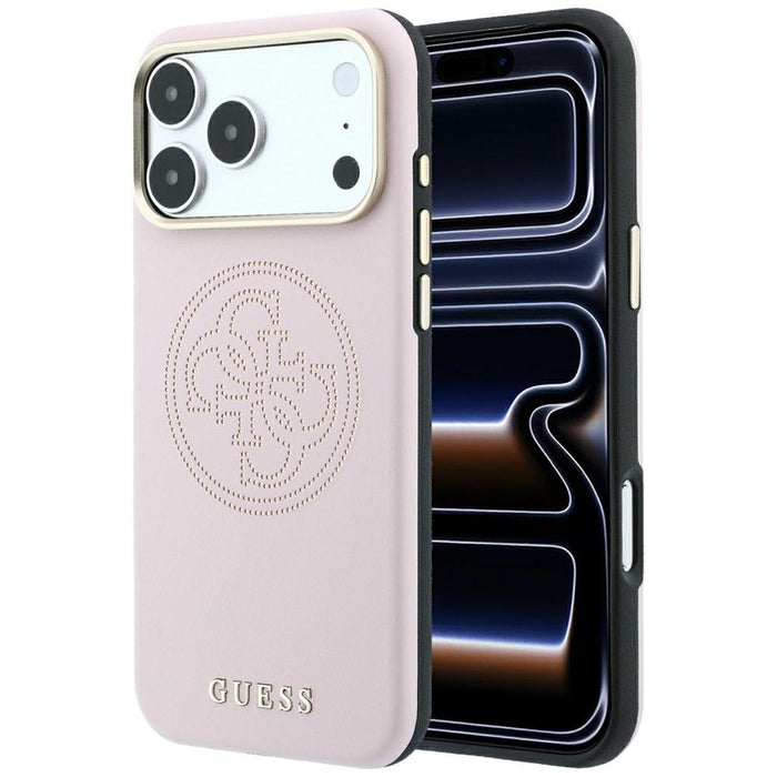 Калъф Guess Perforated 4G MagSafe със златно лого за iPhone 17 Pro Max / 18 Pro Max - розов