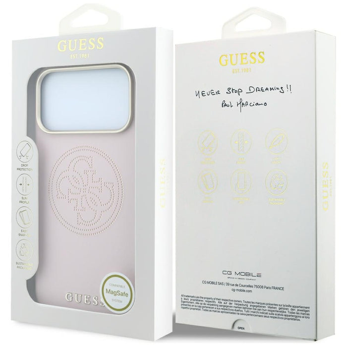 Калъф Guess Perforated 4G MagSafe със златно лого за iPhone 17 Pro Max / 18 Pro Max - розов