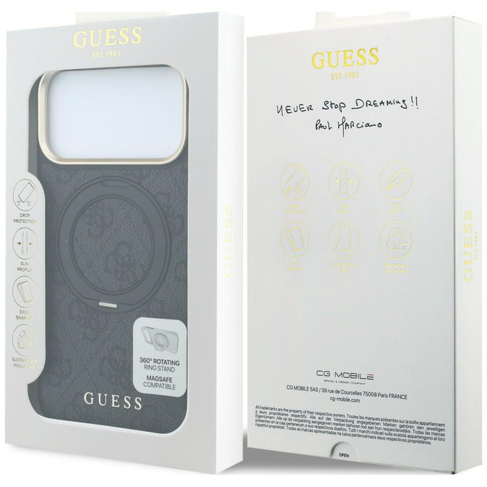 Калъф Guess Ring Stand 360 4G Classic Logo MagSafe за iPhone 17 Pro Max / 18 Pro Max - черен