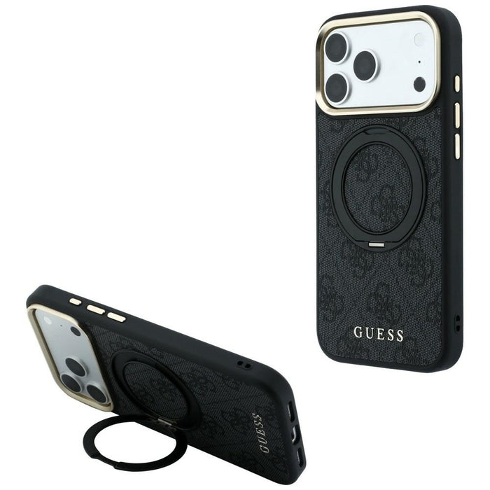 Калъф Guess Ring Stand 360 4G Classic Logo MagSafe за iPhone 17 Pro Max / 18 Pro Max - черен