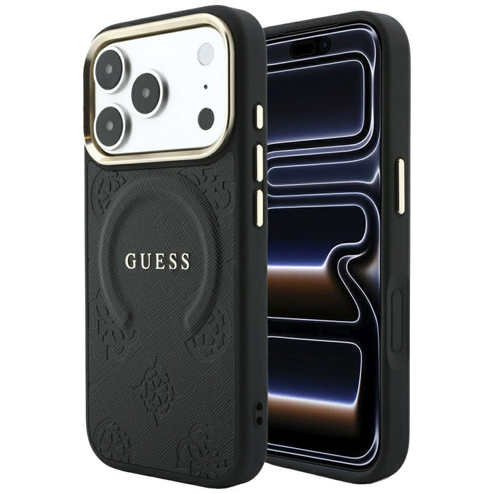 Калъф Guess Saffiano Peony & Ring MagSafe за iPhone 17 Pro / 18 Pro - черен