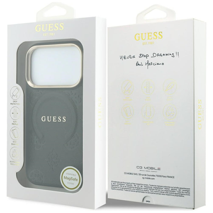Калъф Guess Saffiano Peony & Ring MagSafe за iPhone 17 Pro / 18 Pro - черен