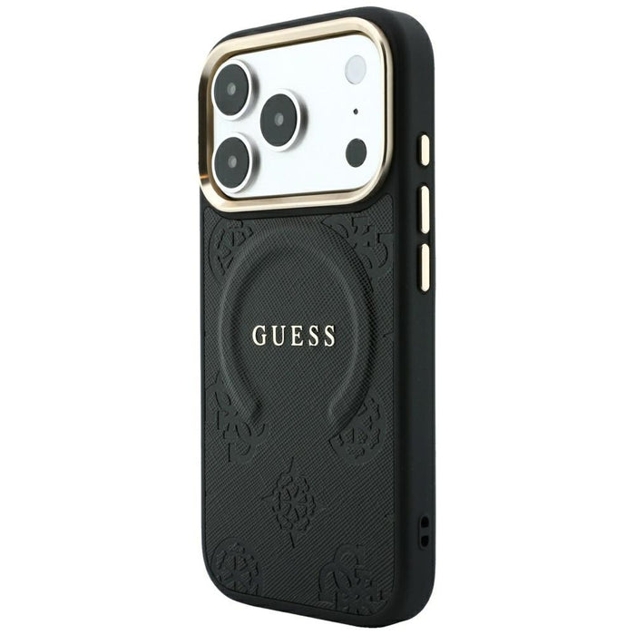 Калъф Guess Saffiano Peony & Ring MagSafe за iPhone 17 Pro / 18 Pro - черен