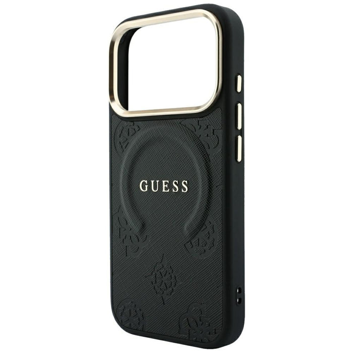 Калъф Guess Saffiano Peony & Ring MagSafe за iPhone 17 Pro Max / 18 Pro Max - черен