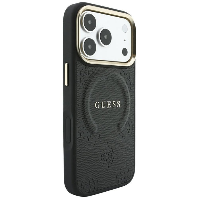 Калъф Guess Saffiano Peony & Ring MagSafe за iPhone 17 Pro Max / 18 Pro Max - черен