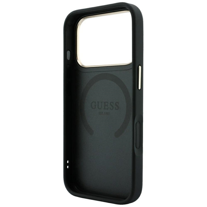 Калъф Guess Saffiano Peony & Ring MagSafe за iPhone 17 Pro Max / 18 Pro Max - черен