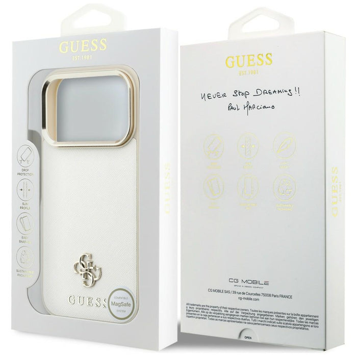 Калъф Guess Saffiano Small 4G & Classic Logo MagSafe за iPhone 17 Pro Max / 18 Pro Max - бежов