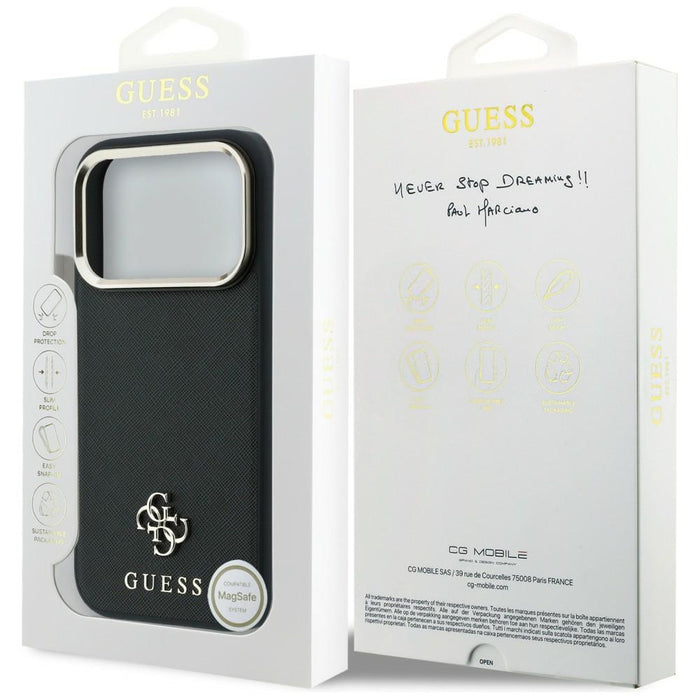 Калъф Guess Saffiano Small 4G & Classic Logo MagSafe за iPhone 17 Pro Max / 18 Pro Max - черен