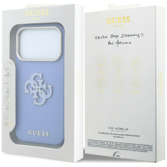 Калъф Guess Grained & Big Resin Logo за iPhone 18 Pro / 17 Pro - син