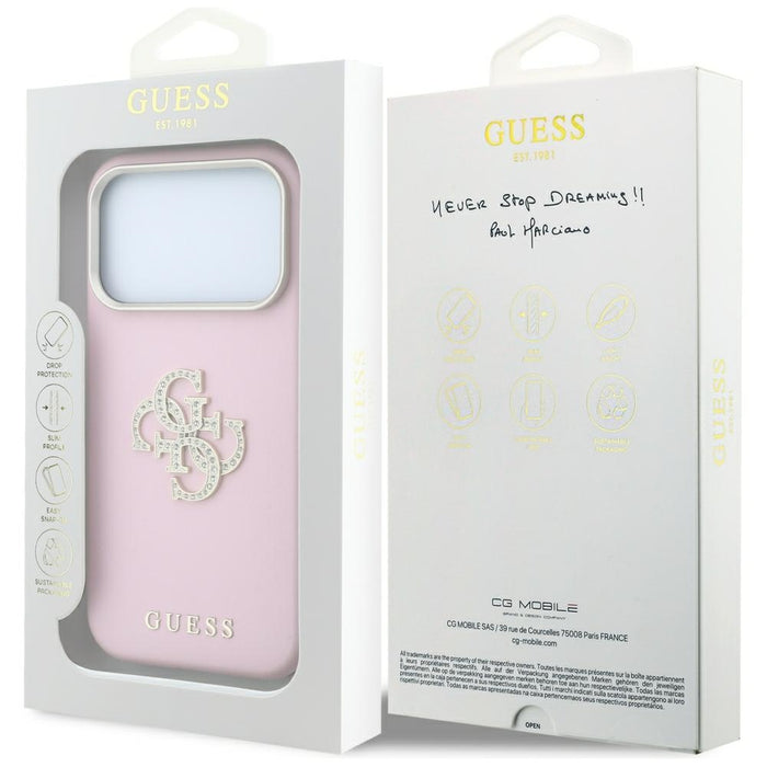Калъф Guess Smooth & Big Strass Logo за iPhone 18 Pro Max / 17 Pro Max - Розов