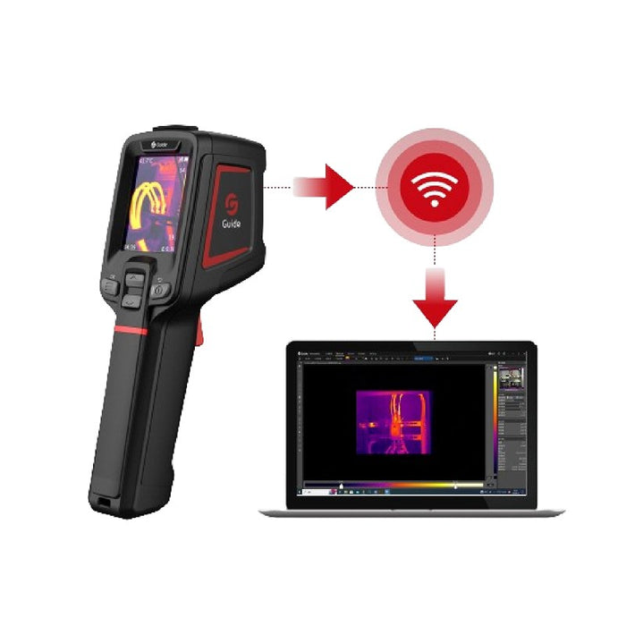 Термовизионна камера Guide Sensmart E2+ с ванадиев оксид, неохлаждани фокални равнинни решетки, черна, 256 x 192 пиксела, вграден LCD дисплей